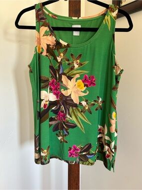 NWOT Chico's Green Tropical‎ Floral Sleeveless Tank Top - (M/8) 1 Chico’s